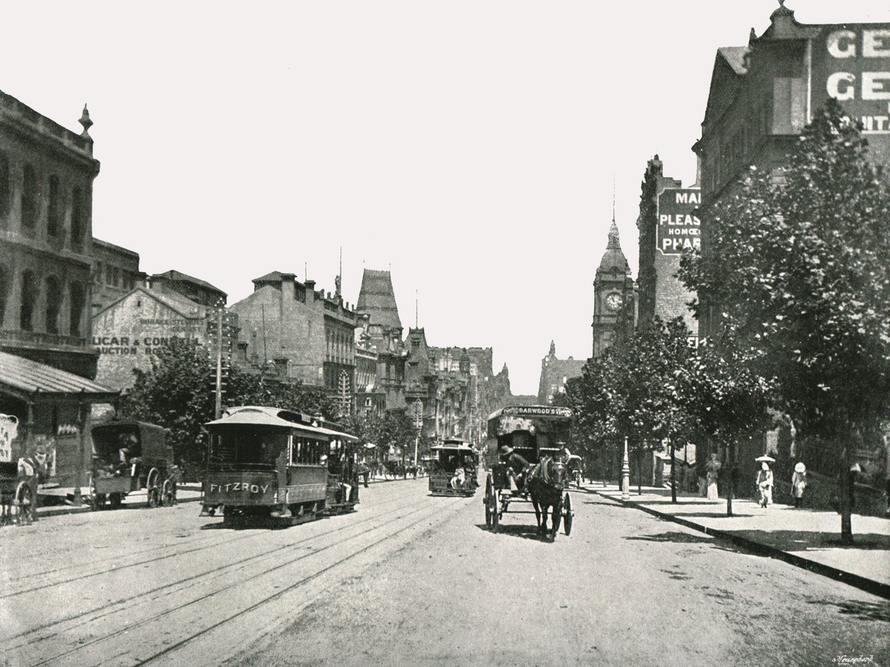 Collins Street, katsoen länteen Russell Streetiltä, Melbourne, Australia, 1895. tekijältä York and Son