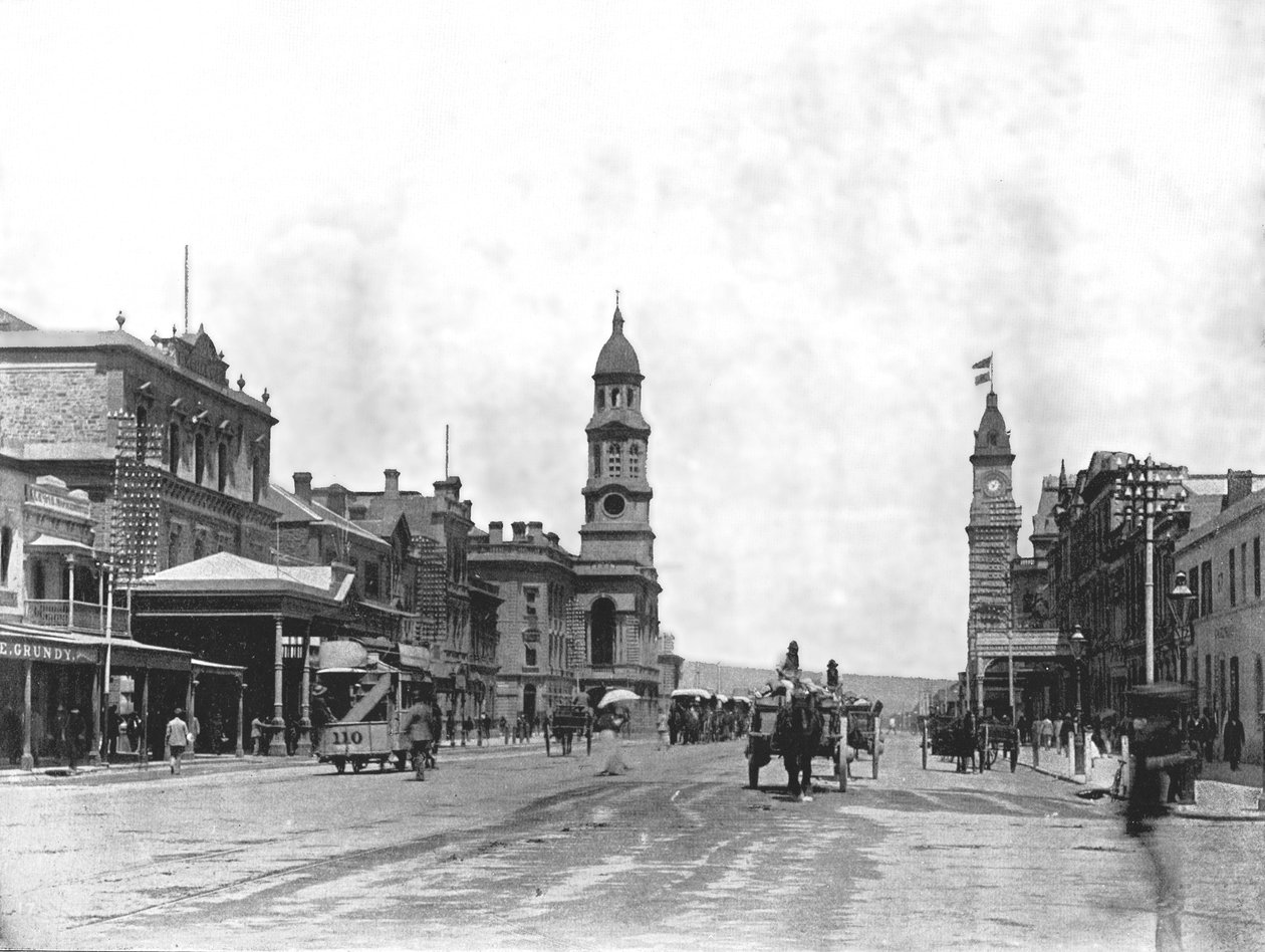 King William Street katsoo etelään, Adelaide, Australia, 1895. tekijältä York and Son