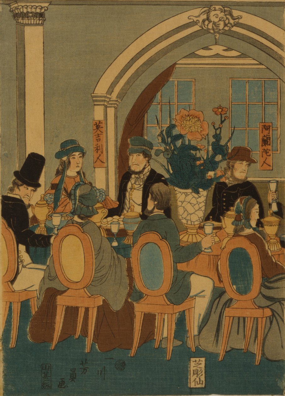 Viiden maan Yokohama Club -juhla, 1861 tekijältä Yoshitomi Utagawa