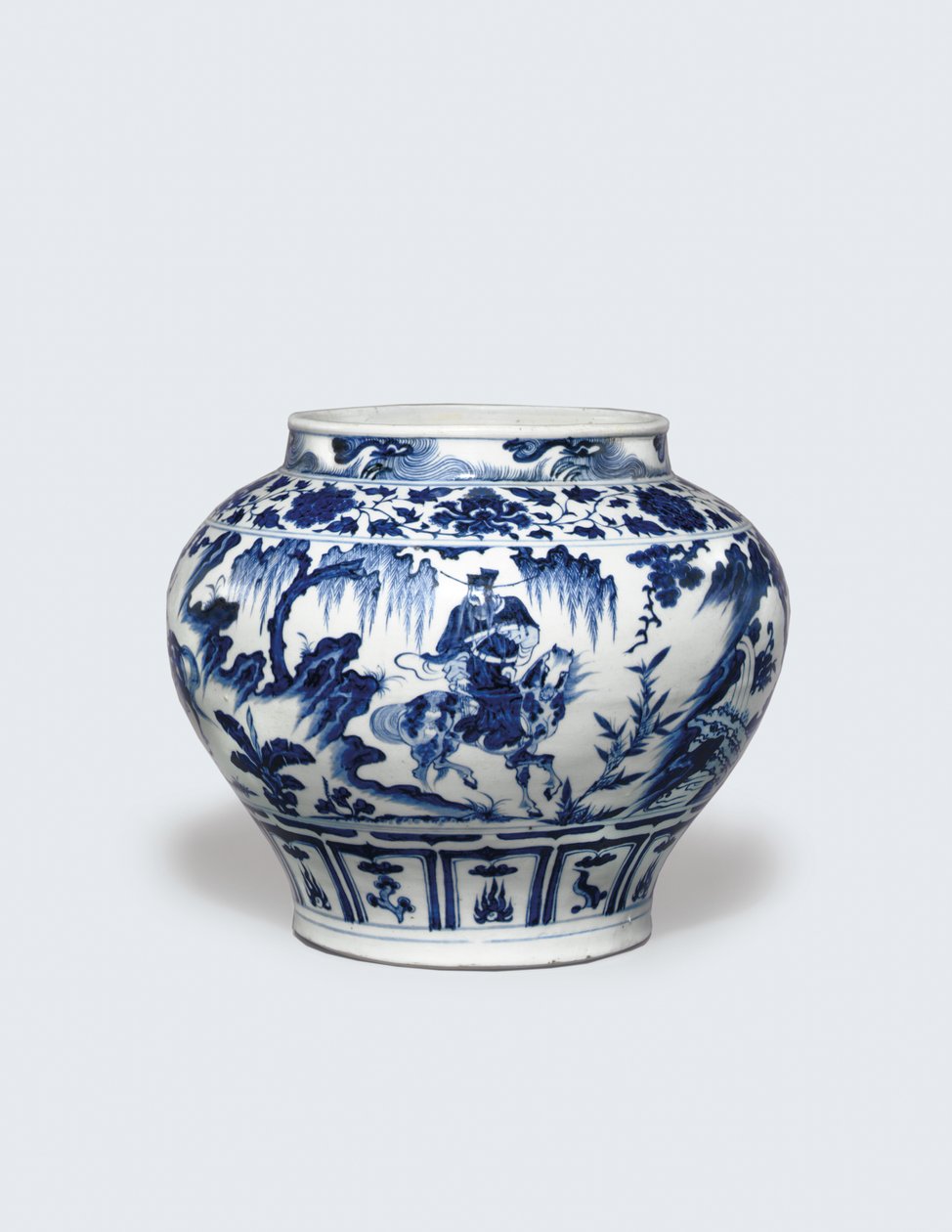 Poikkeuksellisen harvinainen ja tärkeä sinivalkoinen purkki, Guan tekijältä Yuan Dynasty Chinese School