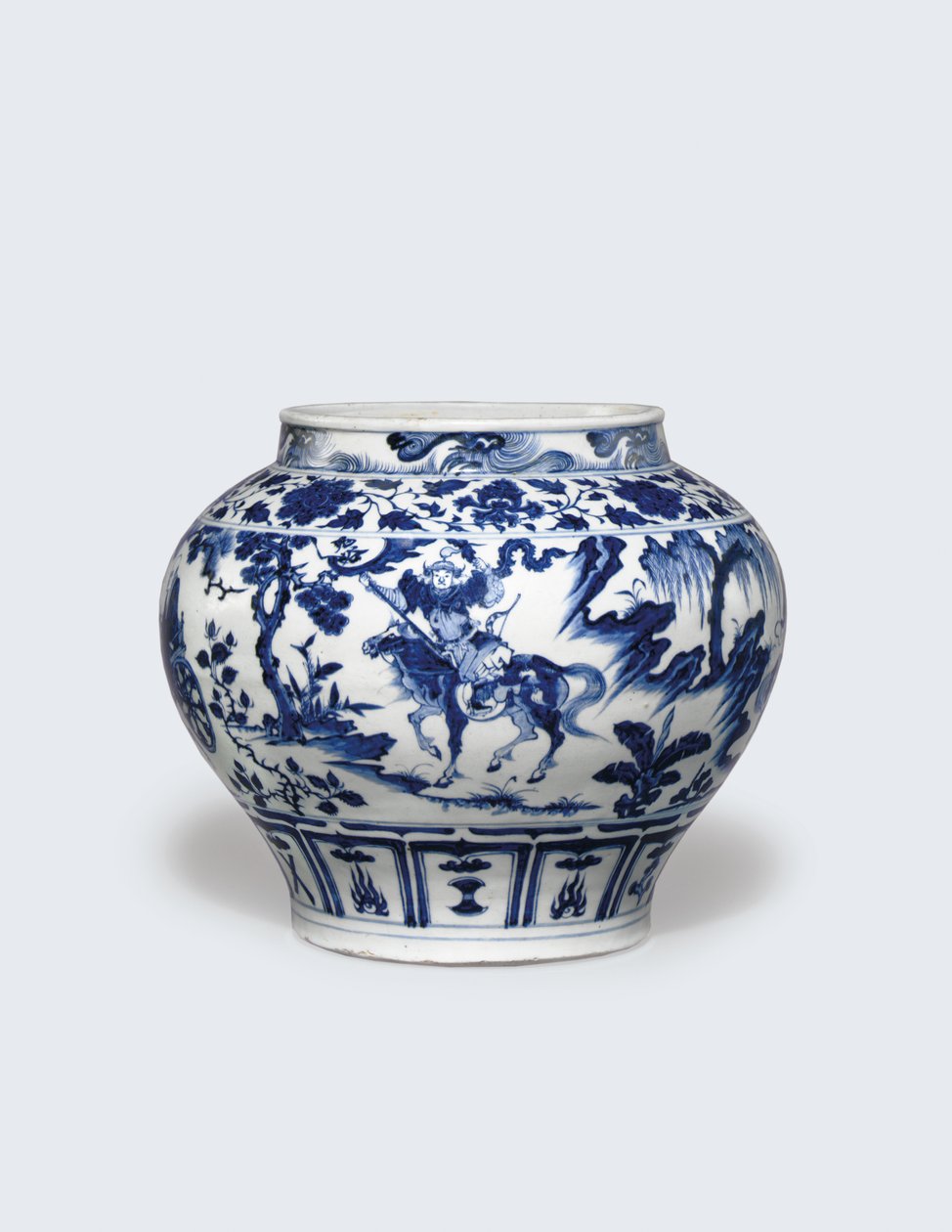 Poikkeuksellisen harvinainen ja tärkeä sinivalkoinen purkki, Guan tekijältä Yuan Dynasty Chinese School