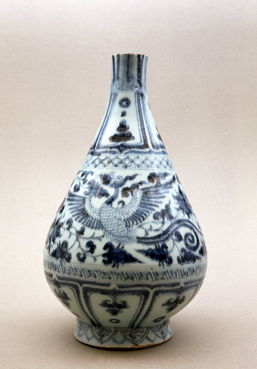 Sinivalkoinen maljakko, Yuan-dynastia (1206-1368) (keraaminen) tekijältä Yuan Dynasty Chinese School