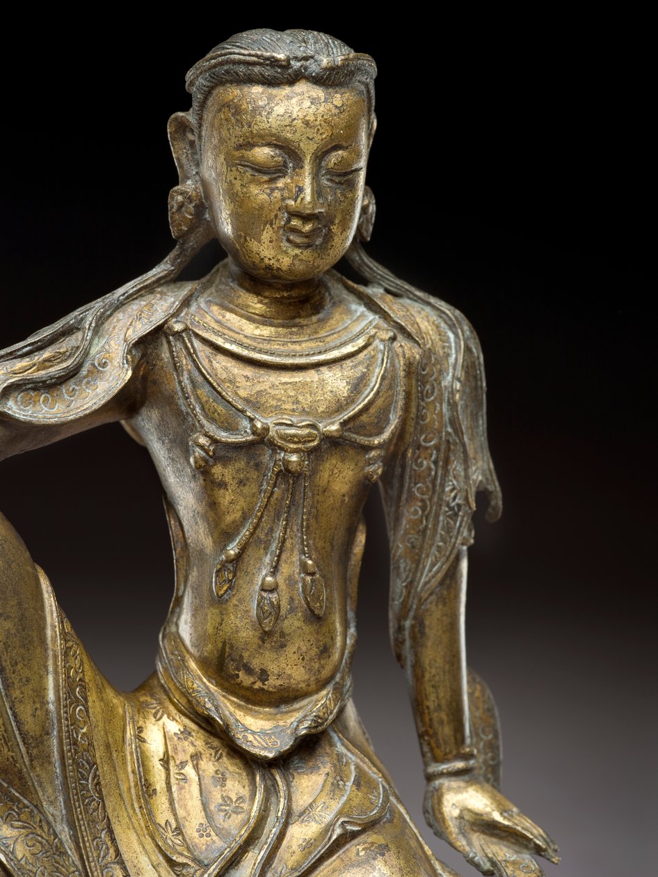 Bodhisattva Avalokitesvara, Yuan-dynastia (kullattu pronssi) (yksityiskohta 119005) tekijältä Yuan Dynasty Chinese School