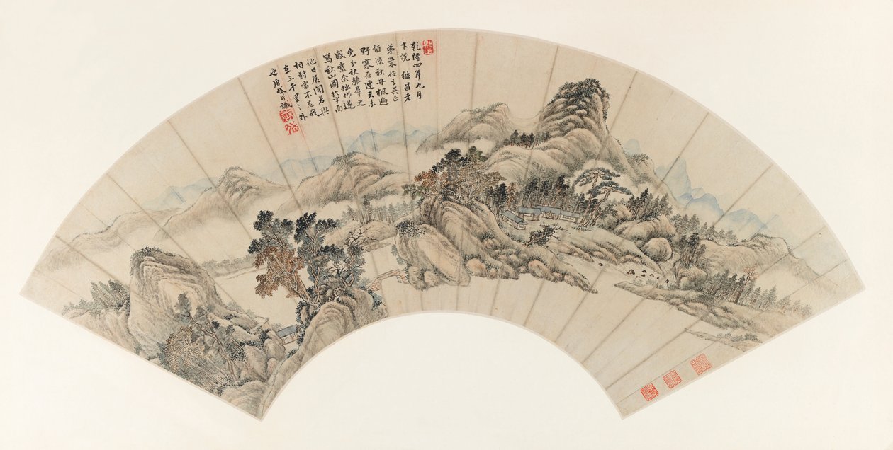 Jichangin syysvuoret (Chi-ch-ang), 1739 (muste ja väri paperille) tekijältä Yudong Tang Dai