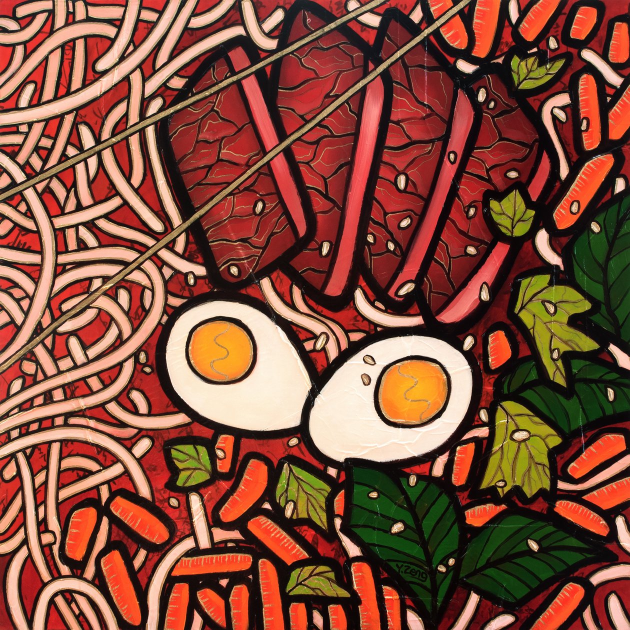 Ramen-nuudelihaa, 2023 (öljy kankaalle) tekijältä Yue Zeng