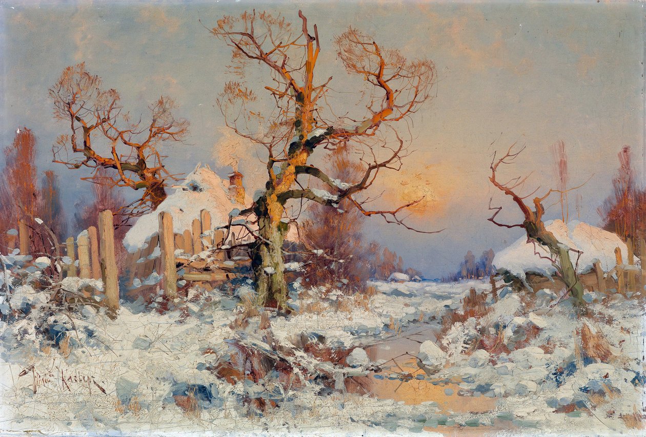 Talvimaisema ilta-auringossa. Juli Julievich (Julius) von Kleverin (1850-1924) maalaus, öljy kankaalle, 1800-luvun loppu - 1900-luvun alku. Venäläinen taide, realismi. Yksityinen kokoelma. tekijältä Yuly Klever