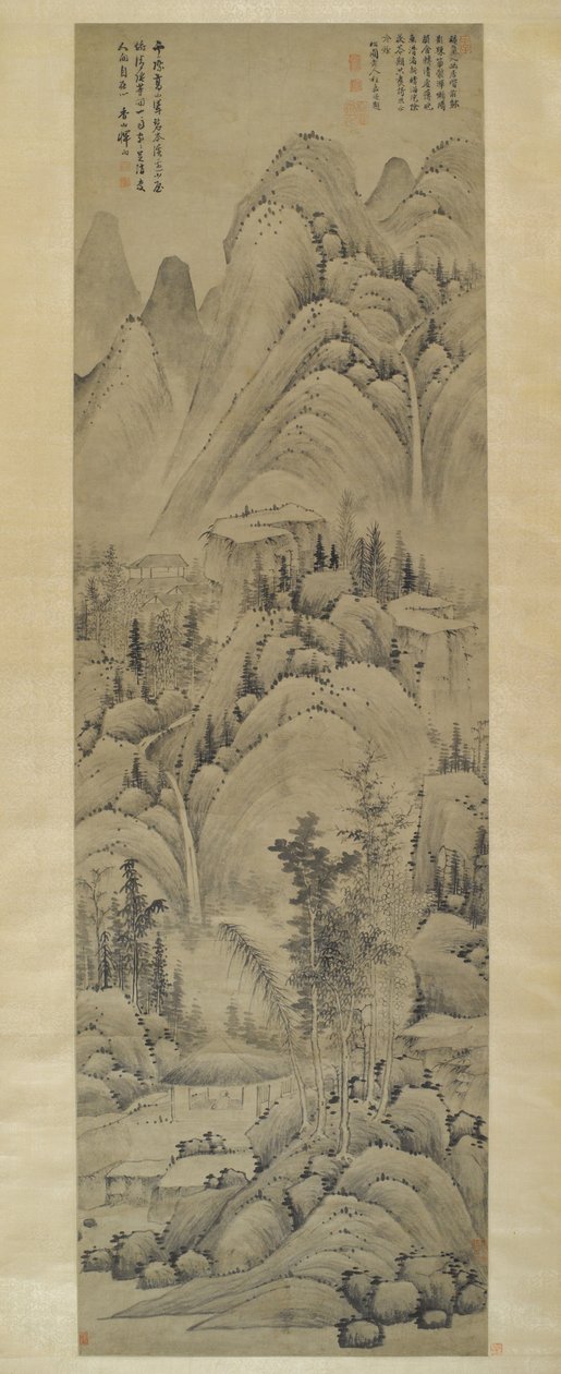 Maisema, riippuva kirjakäärö, Ming-dynastia (1368-1644) (muste paperille) tekijältä Yun Hsiang Yun Hsiang