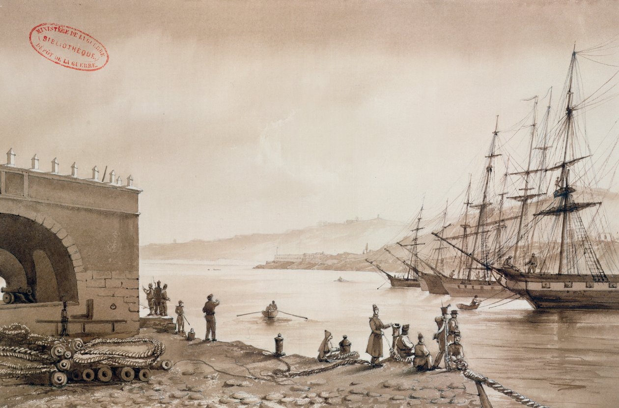 Näkymä Fort Bab Azouniin satamasta, Alger, n. 1830-31 (wc paperilla) tekijältä Yung
