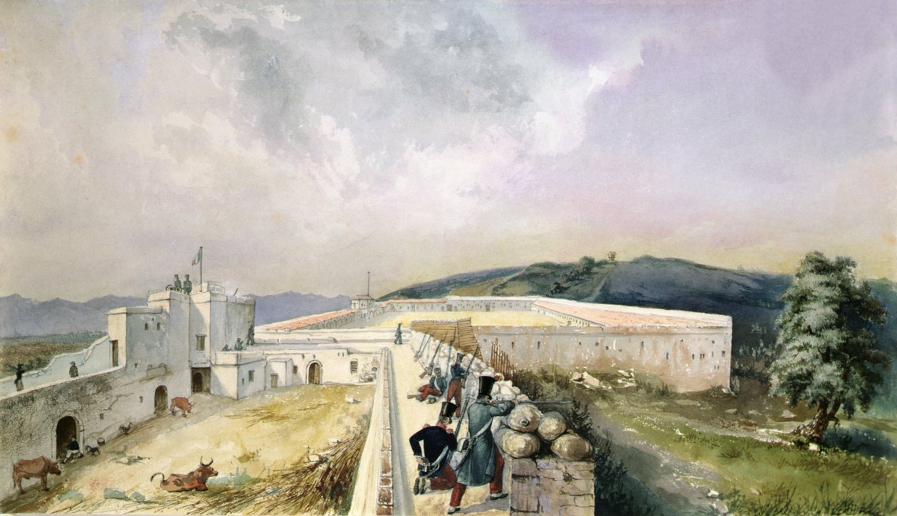 Näkymä kokeellisesta maatilasta Algerin laitamilla, n. 1830-1831 (akvarelli paperille) tekijältä Yung Yung