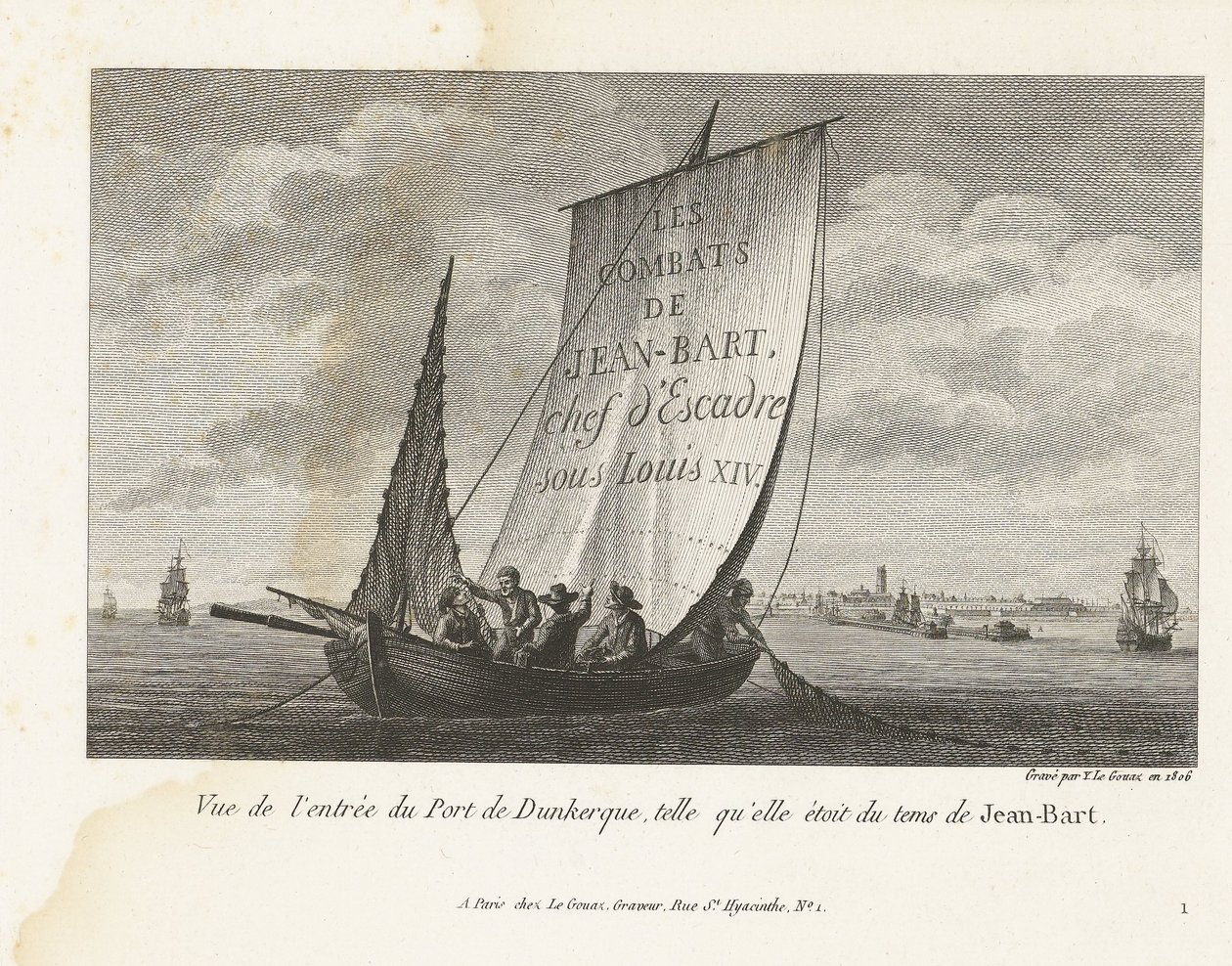 Tot de haven van Duinkerke, n. 1693-1694 Näkymä Dunkerquen sataman sisäänkäynnistä, sellaisena kuin se oli Jean-Bartin aikana (otsikko esineessä) Kokoelma Jean-Bartin, Louis XIV:n laivueen komentajan taisteluista (sarjan nimi) tekijältä Yves Marie Le Gouaz