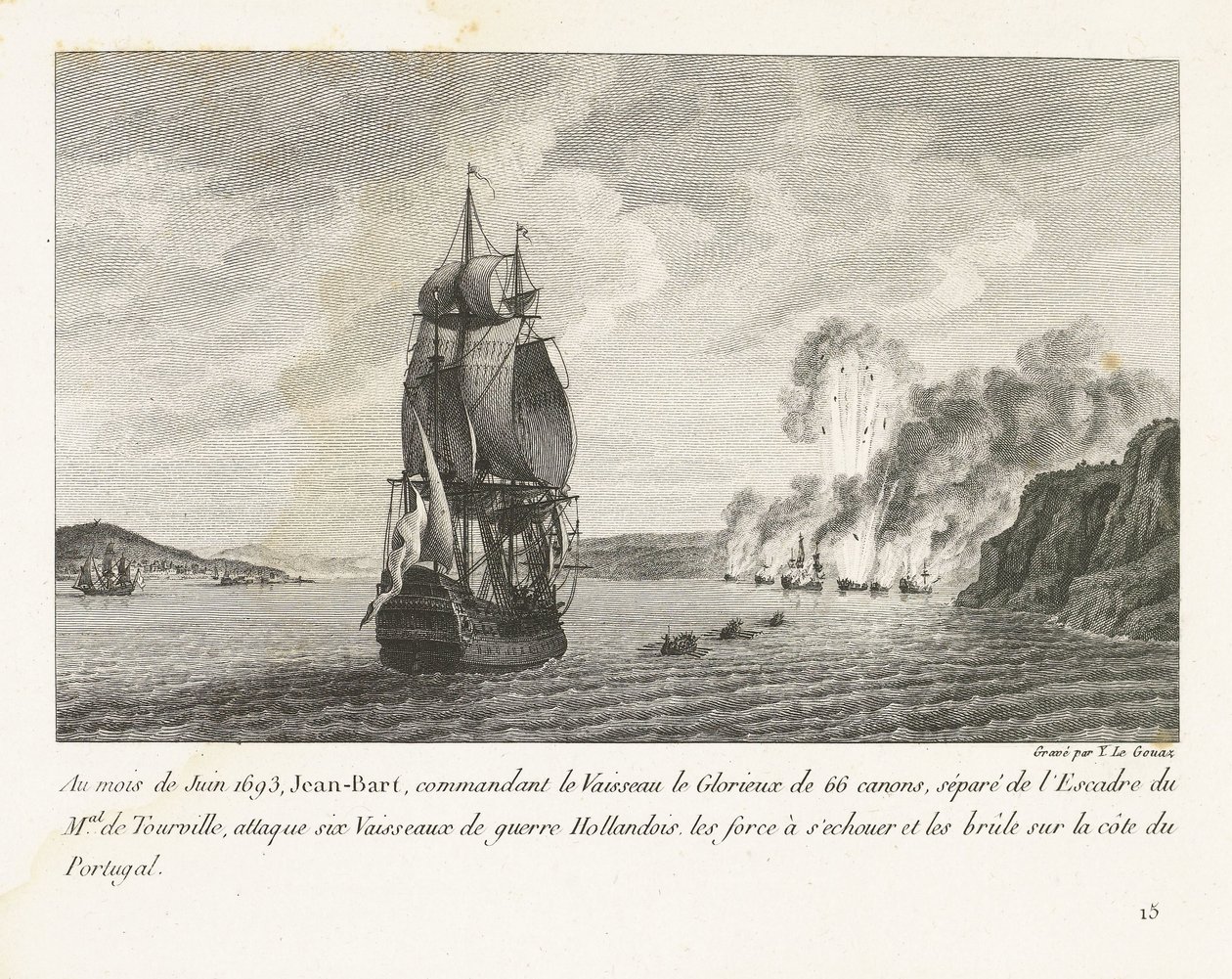 Jan Bart valt zes Hollandse schepen aan voor de kust van Portugal, 1693 Kesäkuussa 1693 66 aseen Vaisseau le Glorieux