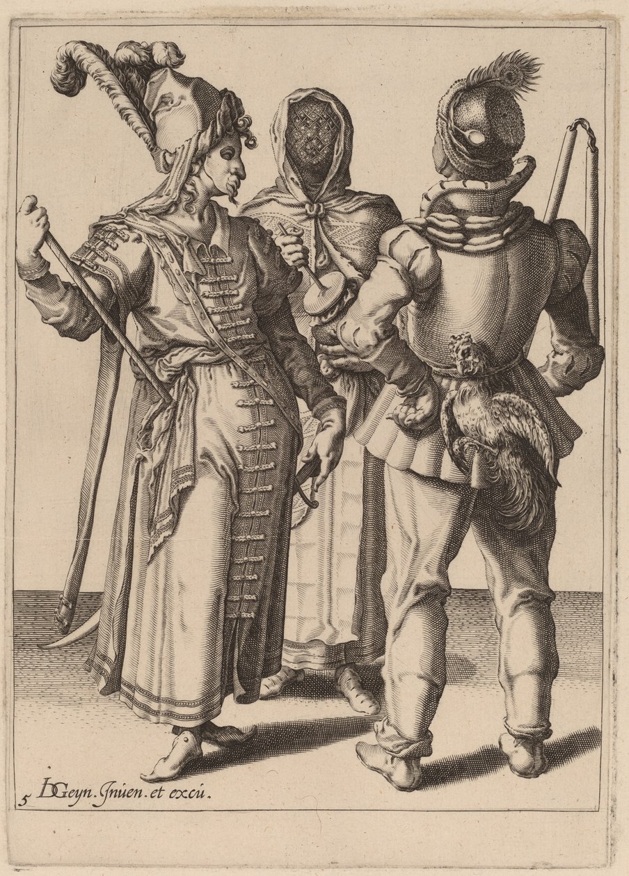 Grandee, talonpoika ja verhottu nainen tekijältä Zacharias Dolendo after Jacques de Gheyn II