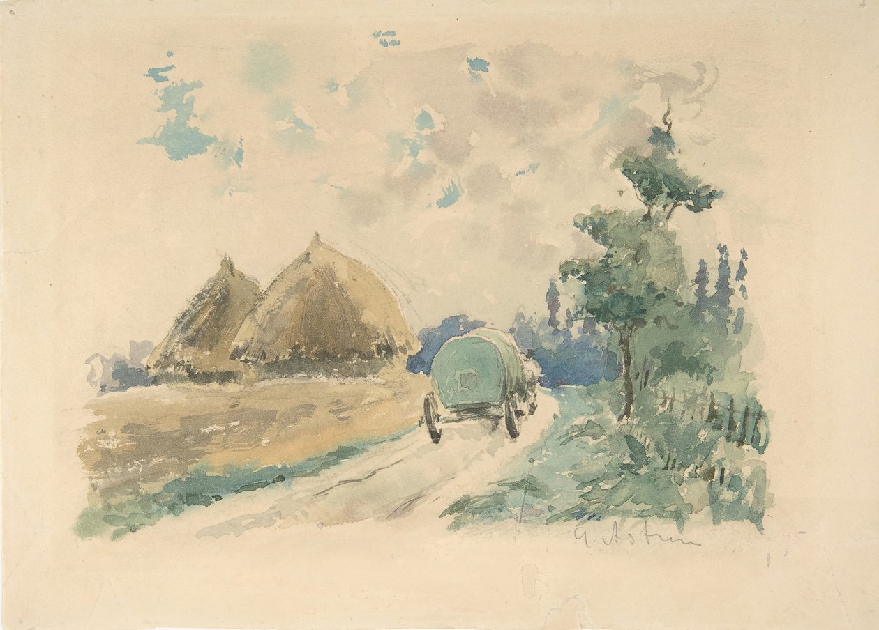 Maisema vaunujen ja heinäsuovojen kanssa, n. 1869-70. tekijältä Zacharie Astruc