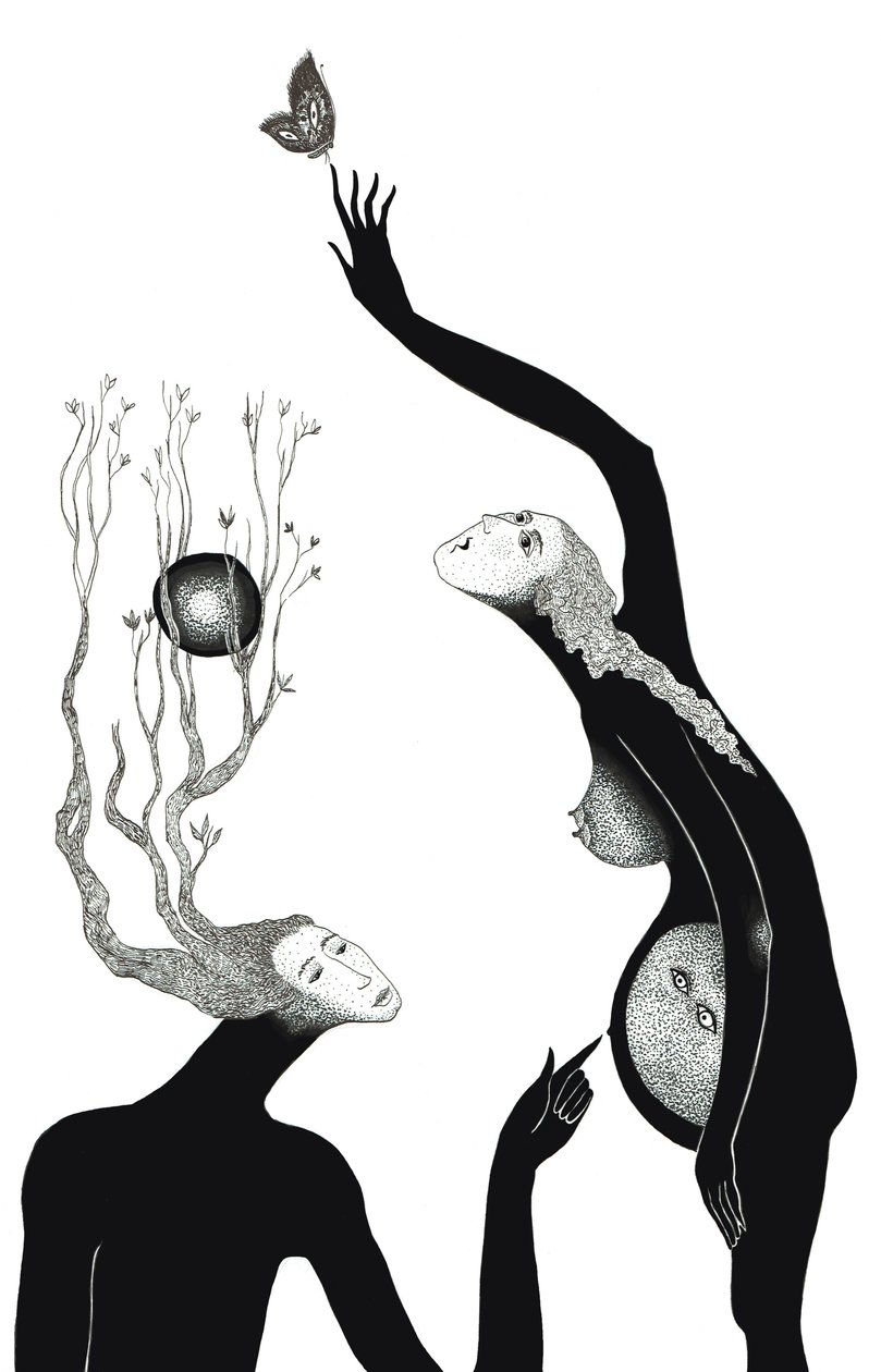 Nova vida, 2019 (dibuix a tinta sobre paper)finès tekijältä Sabina Nedelcheva Williams
