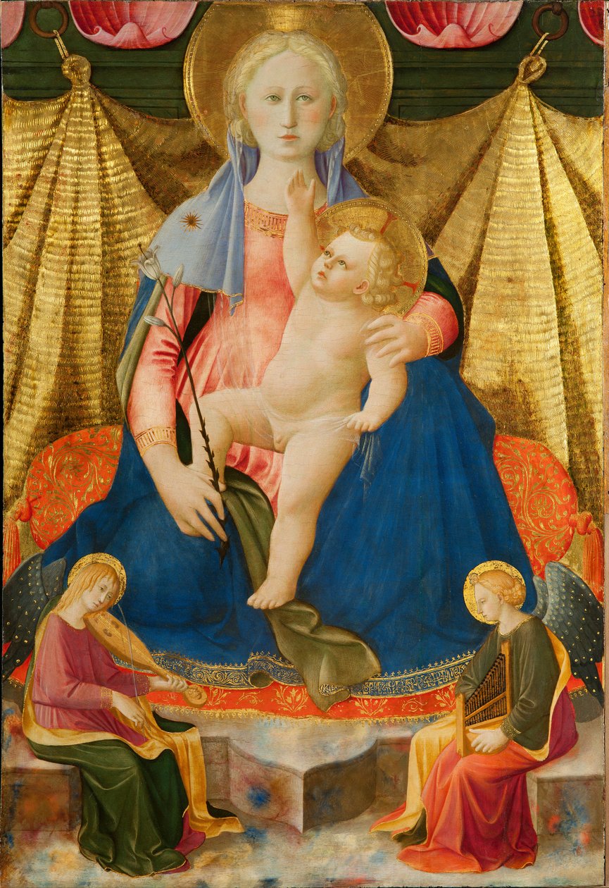 Nöyryyden Madonna kahden muusikkoenkelin kanssa, n. 1450 tekijältä Zanobi Strozzi