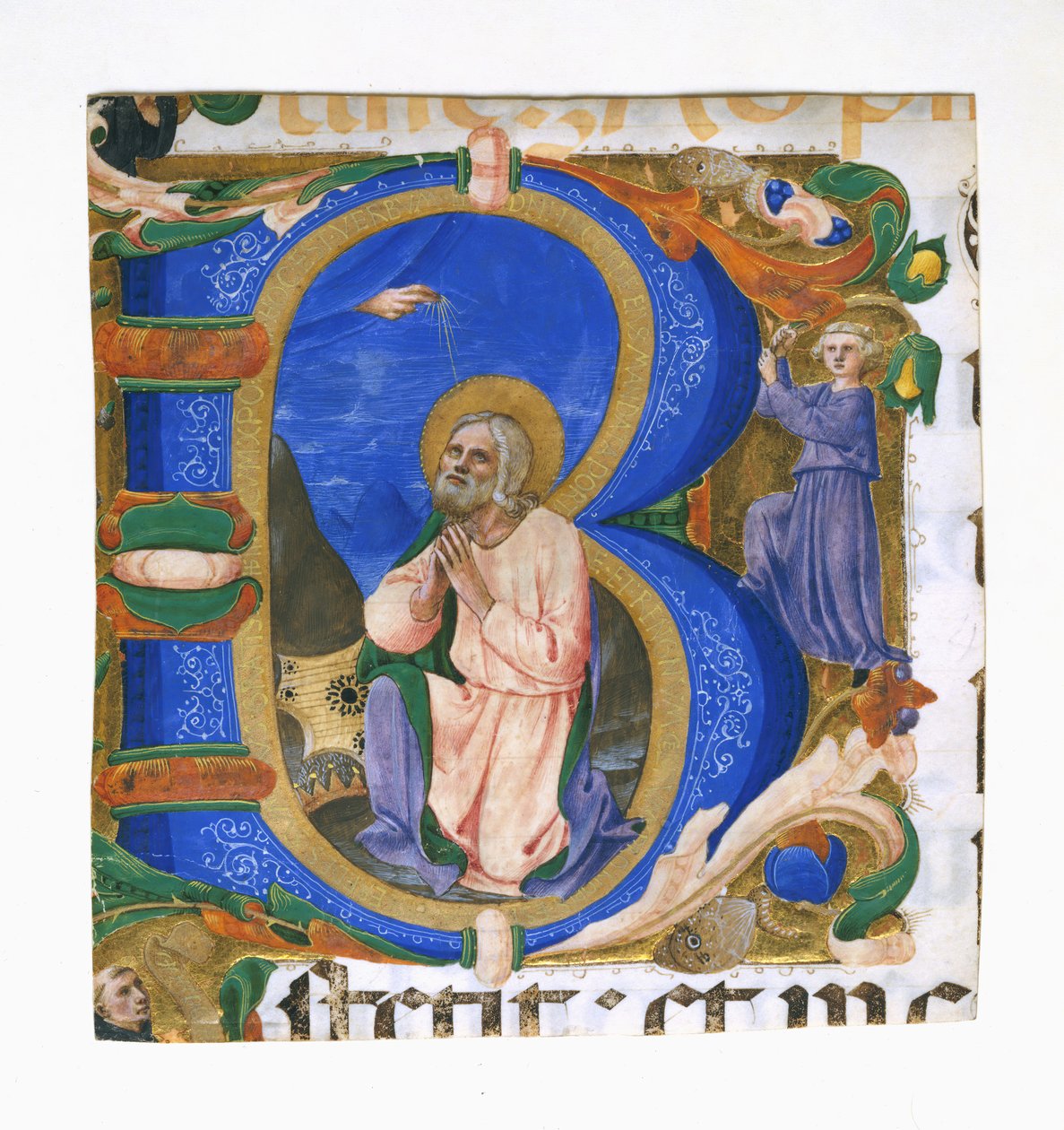 Kuningas Daavid rukouksessa alkukirjaimessa B, n. 1450. tekijältä Zanobi di Benedetto Strozzi
