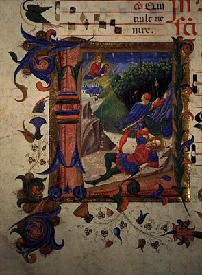 Missal 515 22v Historioitu alkukirjain "L", joka kuvaa Saulin sokaistumista tekijältä Zanobi di Benedetto Strozzi