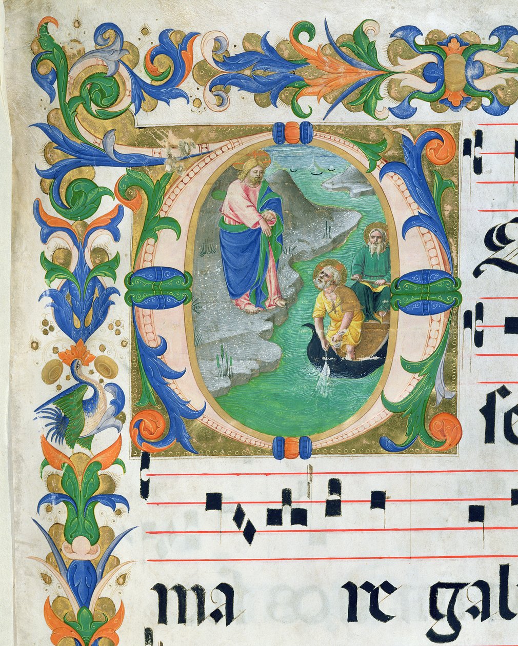 Ms 515 f.1r Kalojen ihmeellinen veto, kuorokirjasta, toteutettu ennen vuotta 1449 yksityiskohta 88903:sta tekijältä Zanobi di Benedetto Strozzi