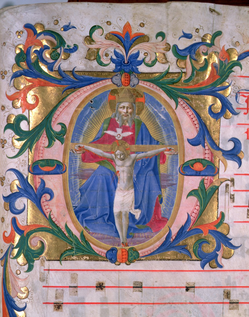Ms 523 f.166r Historioitu alkukirjain "O" kolminaisuuden kanssa, messaalista, n. 1446-60 (vellum) tekijältä Zanobi di Benedetto Strozzi
