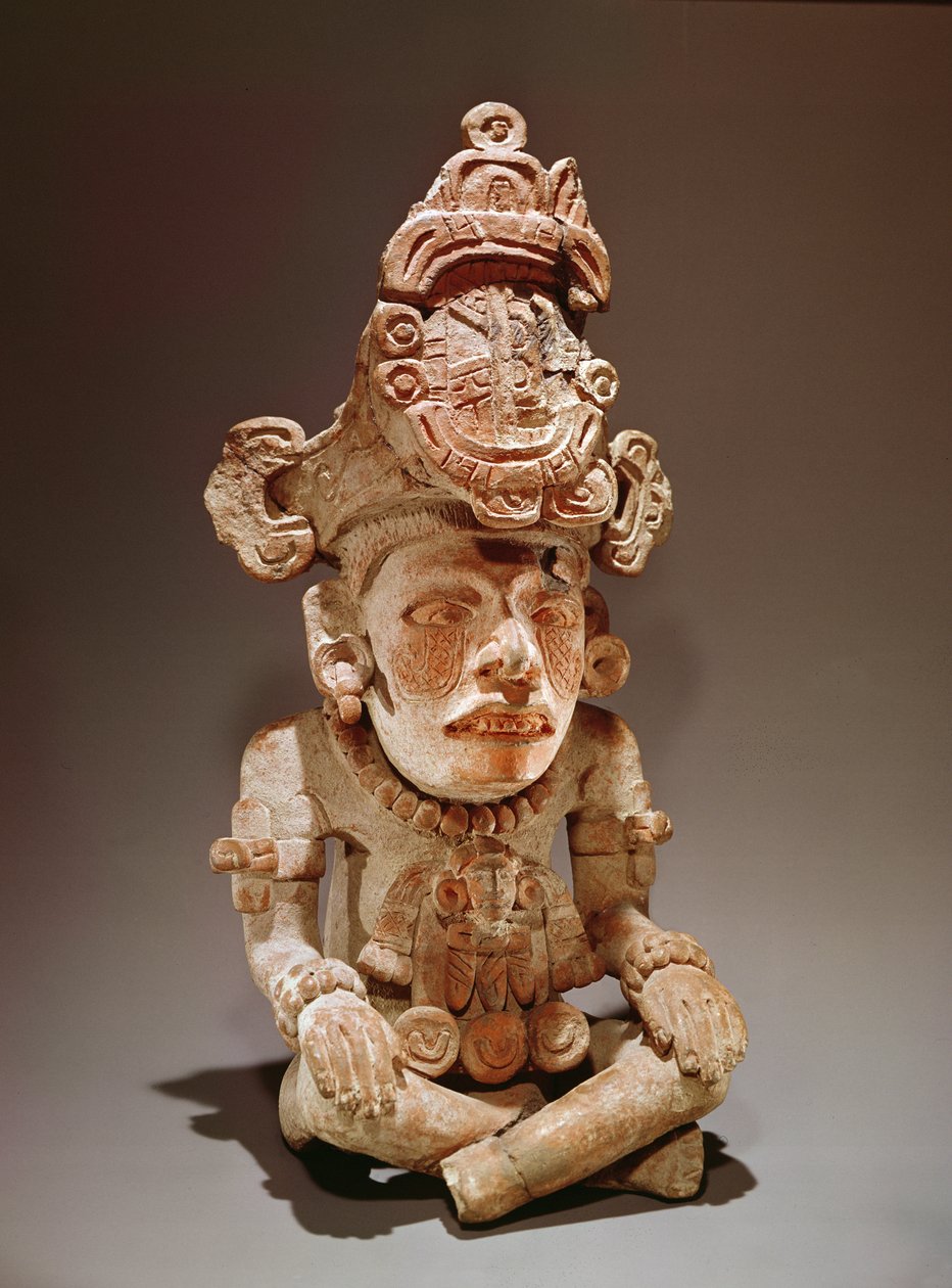 Urna, joka edustaa istuvaa jumaluutta, Monte Alban, Oaxaca, kausi III (keramiikka) tekijältä Zapotec