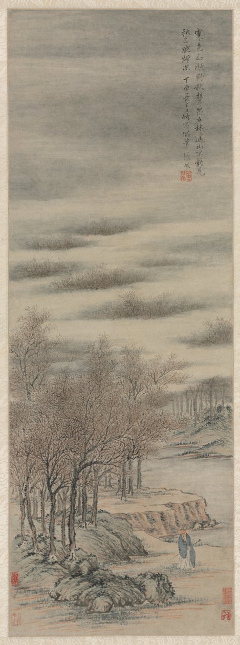 Kuuntelemassa syksyn ääniä sumuisessa lehdossa, 1657. tekijältä Zhang Feng