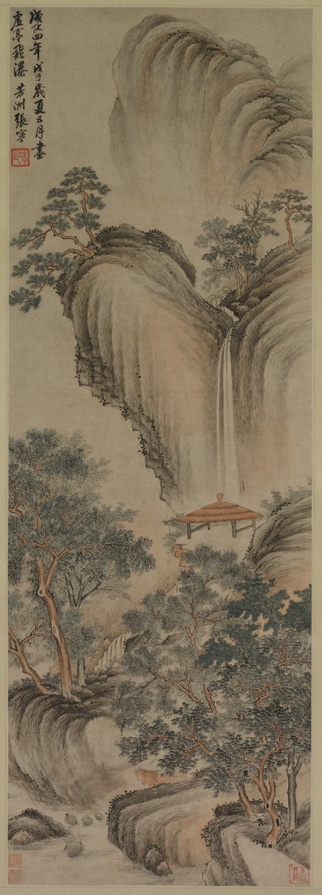 Tyhjä lehtimaja ja Rapid Waterfall, 1468. tekijältä Zhang Ning