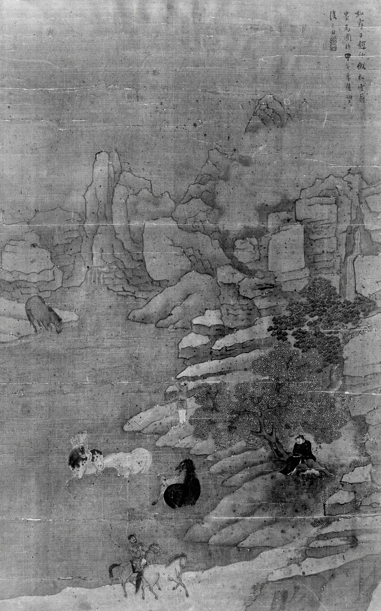 Hevosten pesu virrassa, 1600-luku. tekijältä Zhao Mengfu