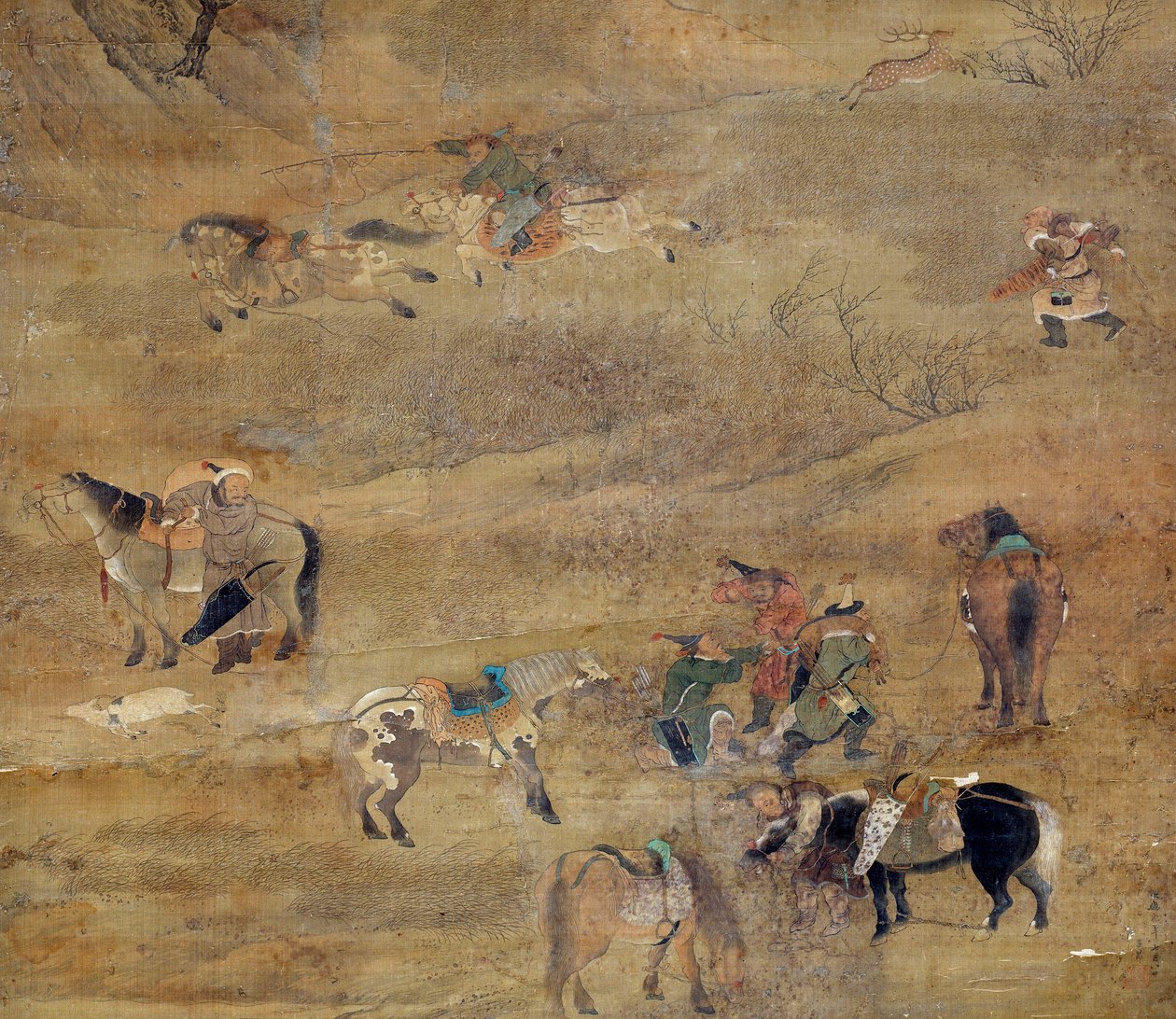 Mongolialainen ratsastaja jahtaa hevosta. Yksityiskohta. Fou Tchao Mongin (1254-1322) silkkimaalaus. Yuan-dynastia (1206-1368 jKr) Pariisi, Guimet-museo, Aasian taiteen kansallinen museo tekijältä Zhao Mengfu Chao Meng Fu or