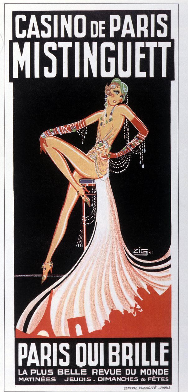 Zig:n juliste Mistinguettista (Mistinguette) Casino de Parisissa. 1931.DR tekijältä Zig