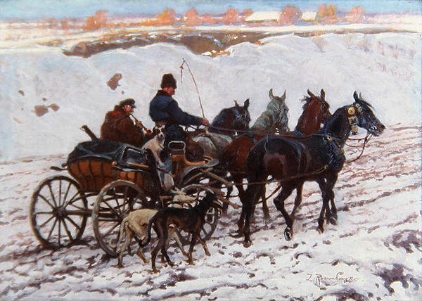 Hevosvaunut (öljy kankaalle) tekijältä Zygmunt Rozwadowski