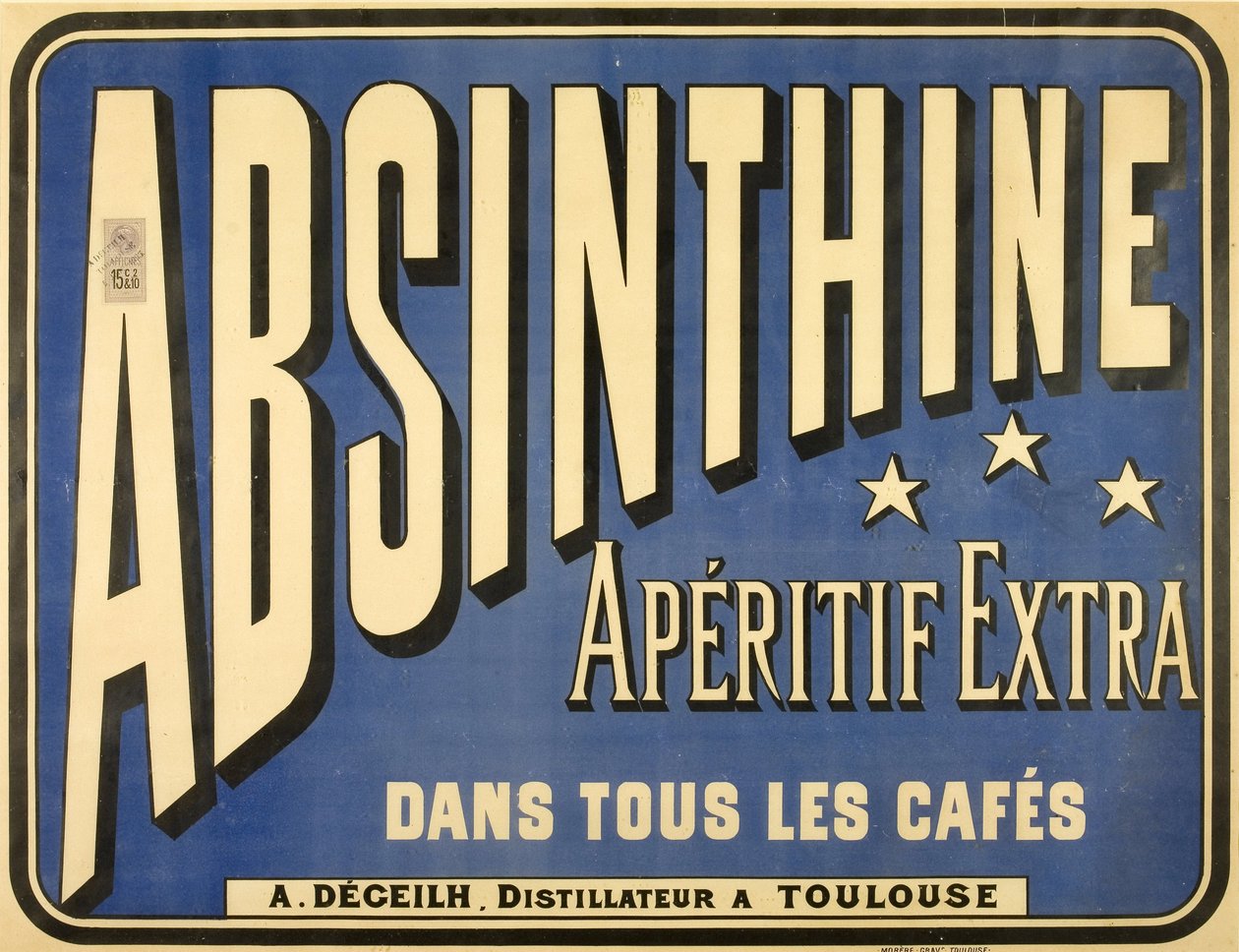 Juliste ylimääräisestä aperitiivista absintiinista, kaikissa kahviloissa tekijältä Frederick (attr. to) Barnard