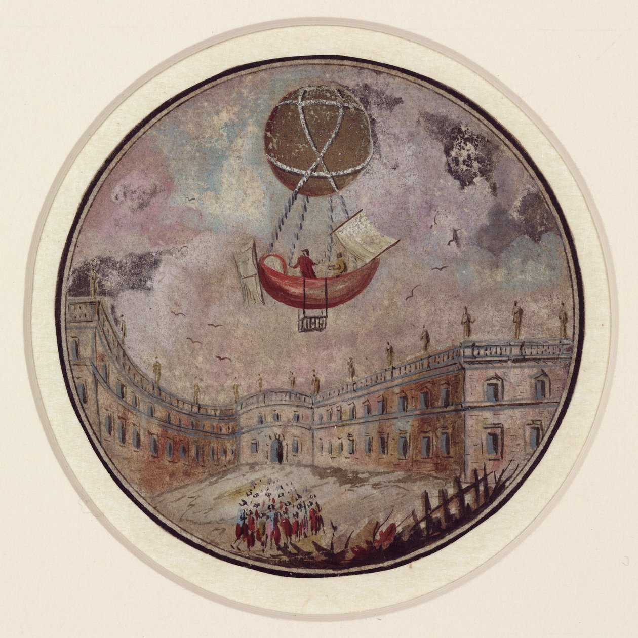 Varhainen ilmapallokatastrofi, n. 1785 tekijältä Frederick (attr. to) Barnard