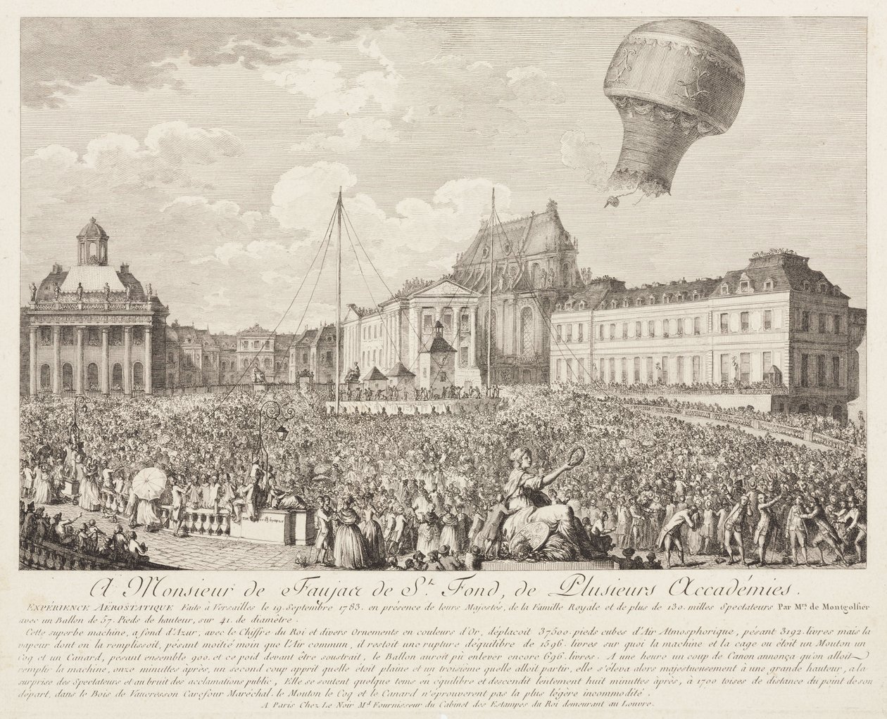 Montgolfier-ilmapallon nousu Versaillesissa tekijältä Frederick (attr. to) Barnard