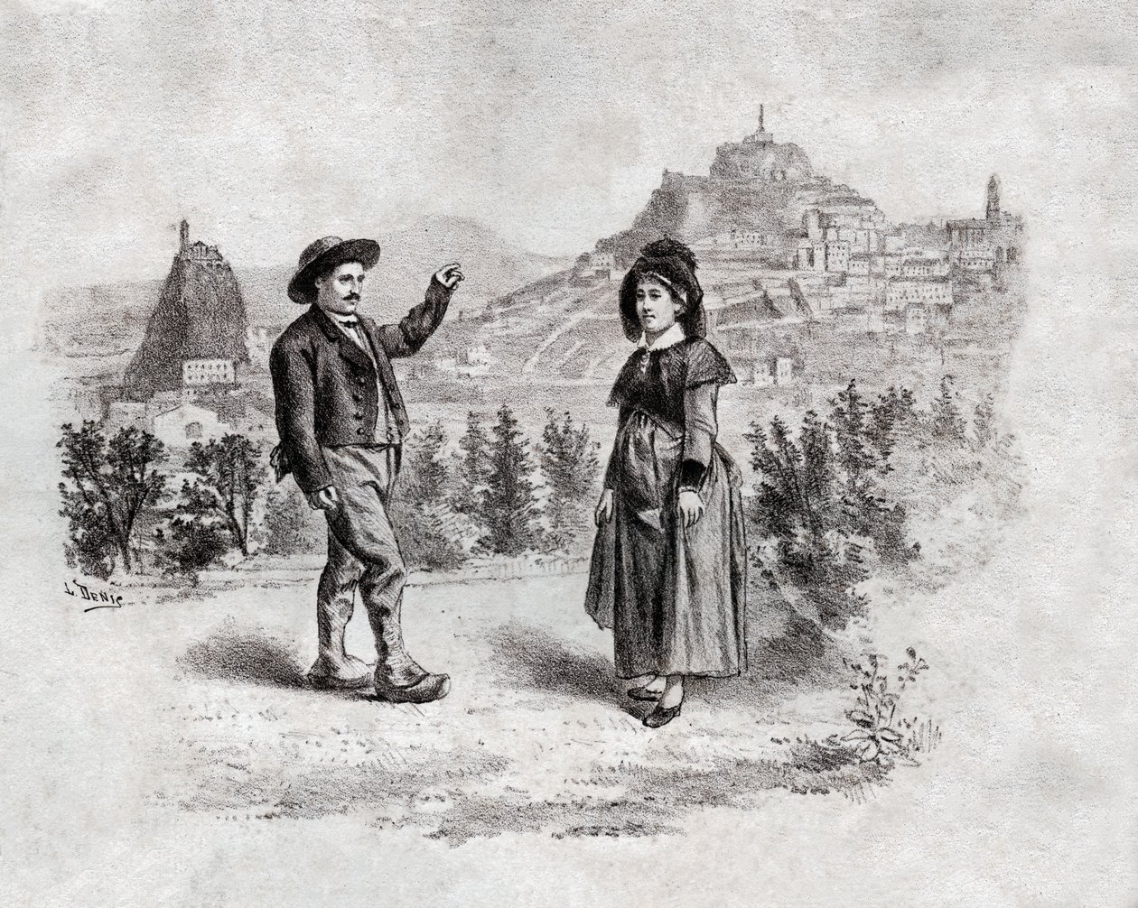 Auvergnats tanssimassa täytettä Puy en Velayssa, Ranskassa. noin 1900 (kaiverrus) tekijältä . .