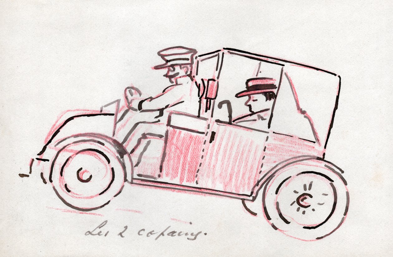 Auto kuljettajan kanssa. noin 1910 (piirustus) tekijältä . .