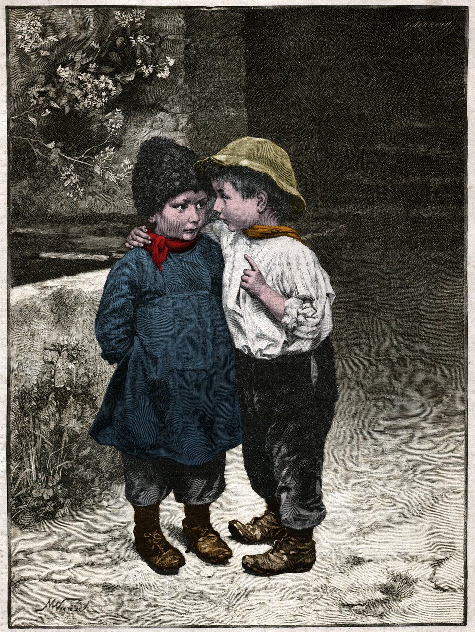 Lasten keskustelua. 1901 (kaiverrus) tekijältä . .