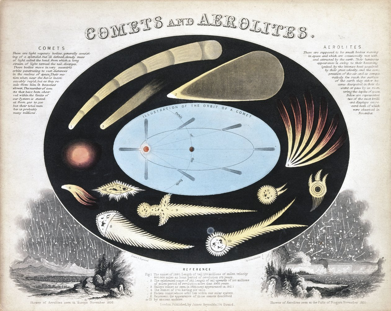 Komeetat ja aeroliitit (meteorit), n. 1851 tekijältä Frederick (attr. to) Barnard