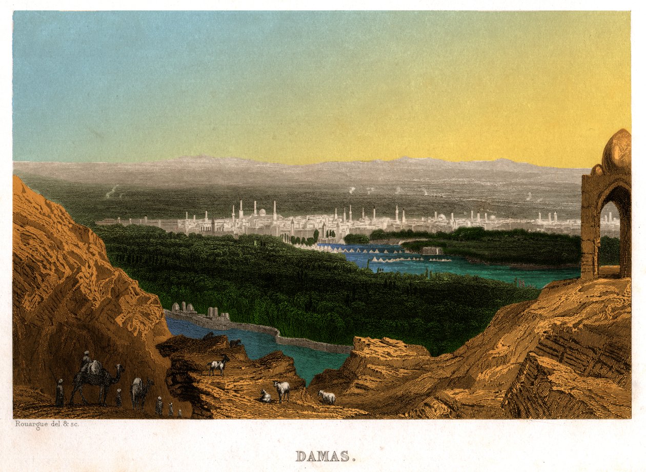 Damaskos Syyriassa, noin 1850 (kaiverrus) tekijältä . .