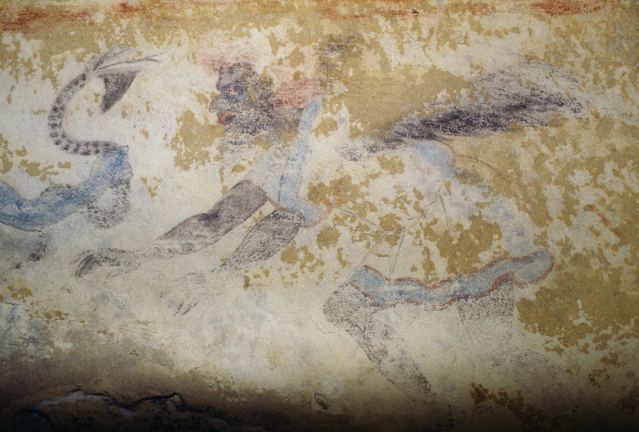 Demoni, fresko, Sinisten demonien hauta, Tarquinian nekropolis (UNESCO:n maailmanperintöluettelo, 2004), Lazio, Italia, etruskien sivilisaatio, 5. vuosisata eKr. (kuva) tekijältä Georg Carl Heinrich Dollmann