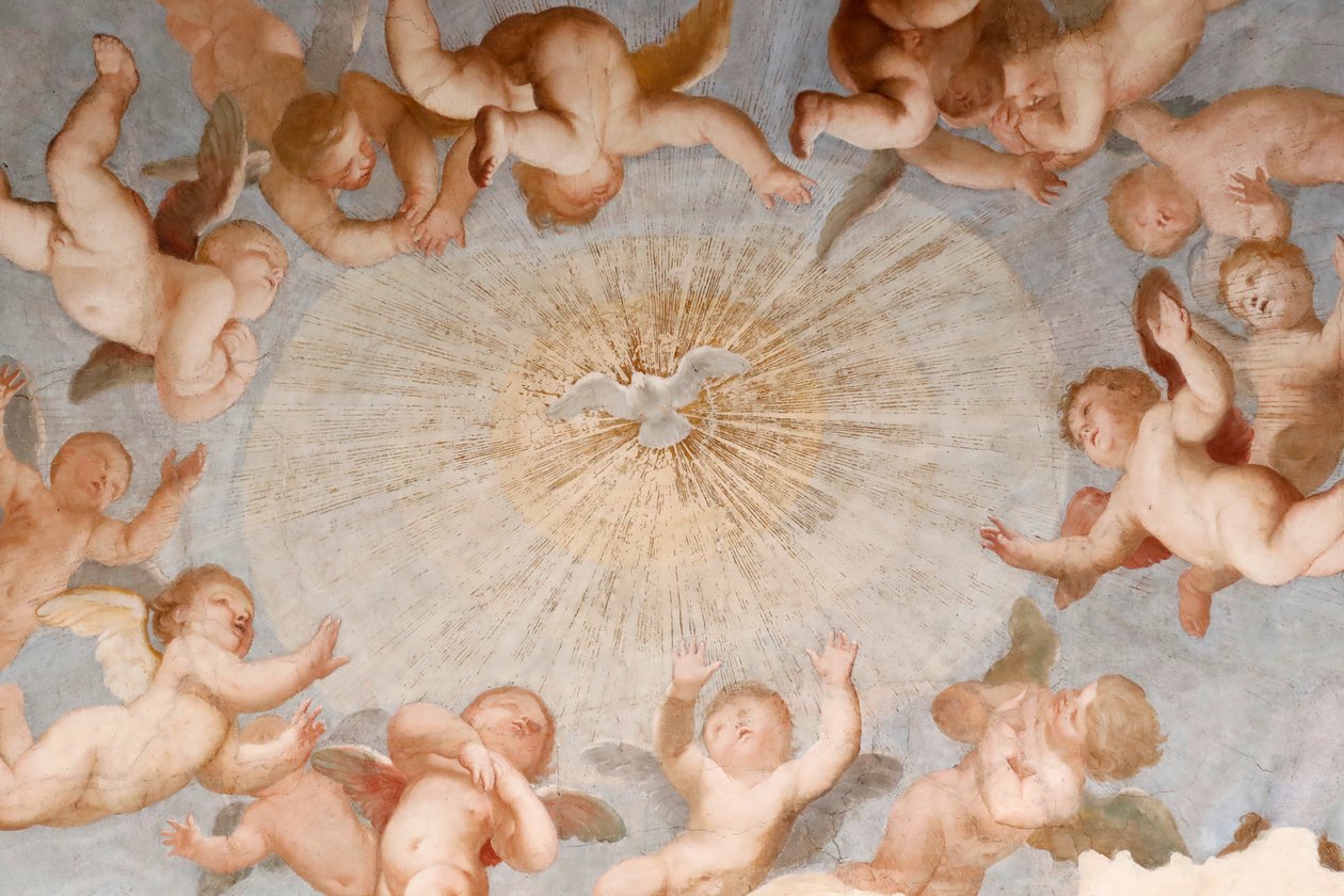 Pyhän hengen kyyhkynen. Fresko. Basilica della Santissima Annunziata del Vastato. Genova. Italia. tekijältä . .