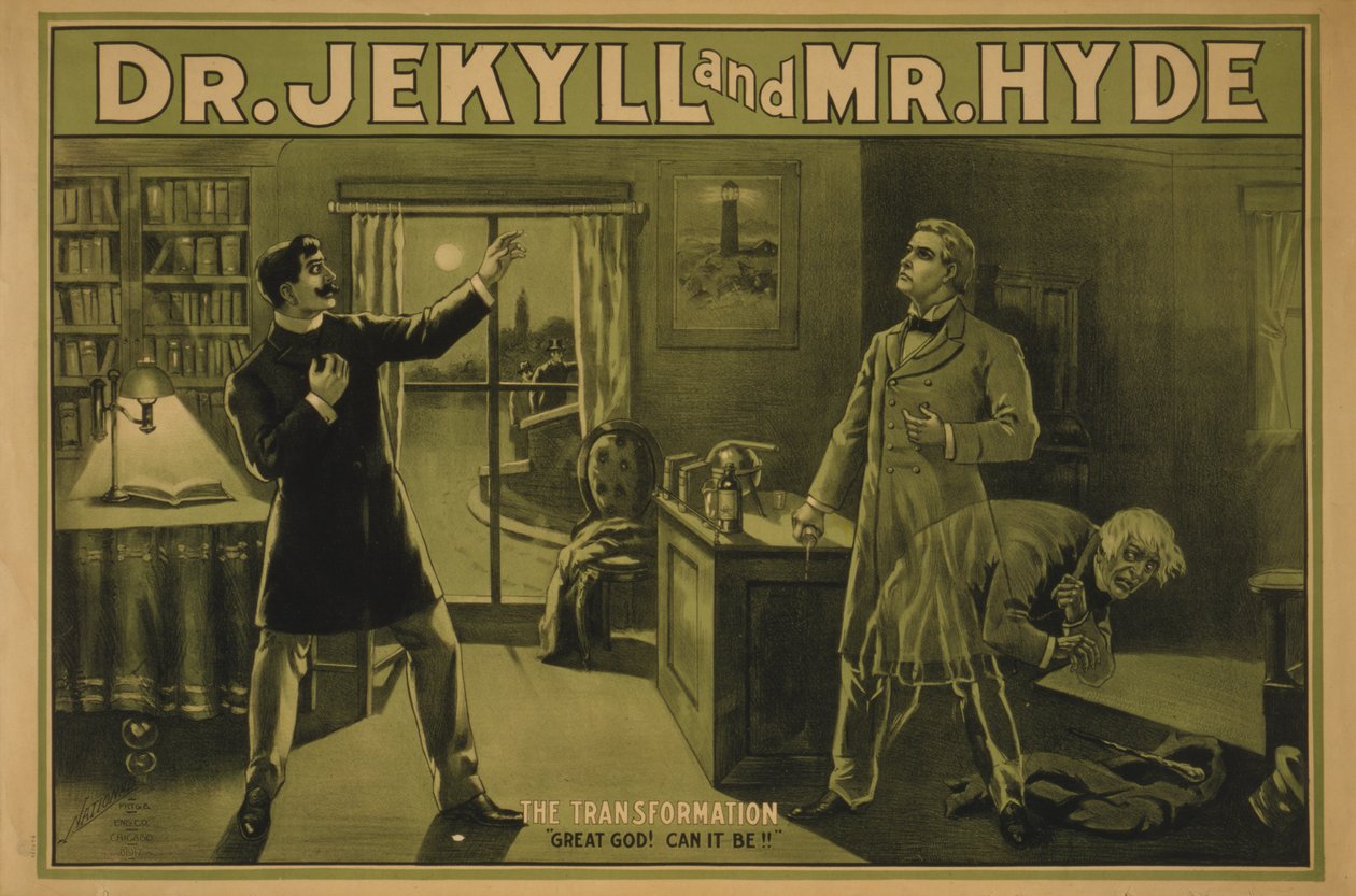 Dr. Jekyll ja herra Hyde, n. 1890 (värilitografia) tekijältä . .