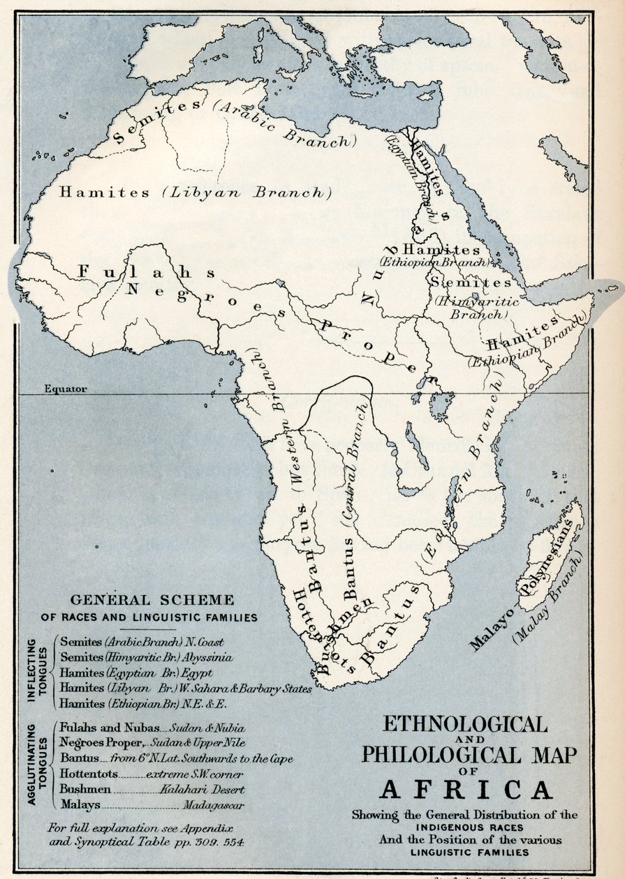 Etnologinen ja filologinen kartta Afrikasta sellaisena kuin se oli 1800-luvulla, Keith Johnstonin Afrikasta, julkaistu 1884. tekijältä Ferdinand Georg Waldmuller