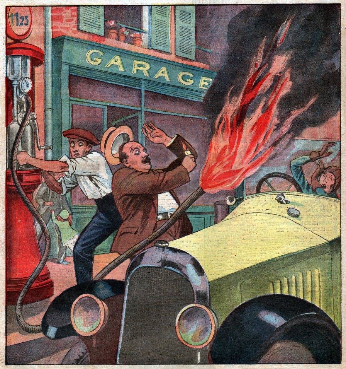 Feu dans une pompe a essence. Tulipalo huoltoasemalla. tekijältä Ferdinand Georg Waldmuller