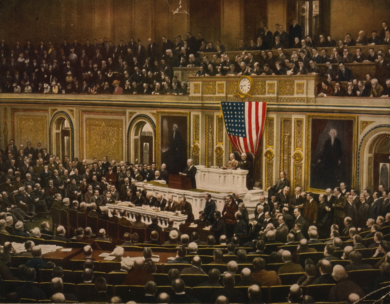 Maailmanvapauden puolesta presidentti Woodrow Wilson pyytää kongressia julistamaan sodan Saksalle, 2. huhtikuuta tekijältä . .