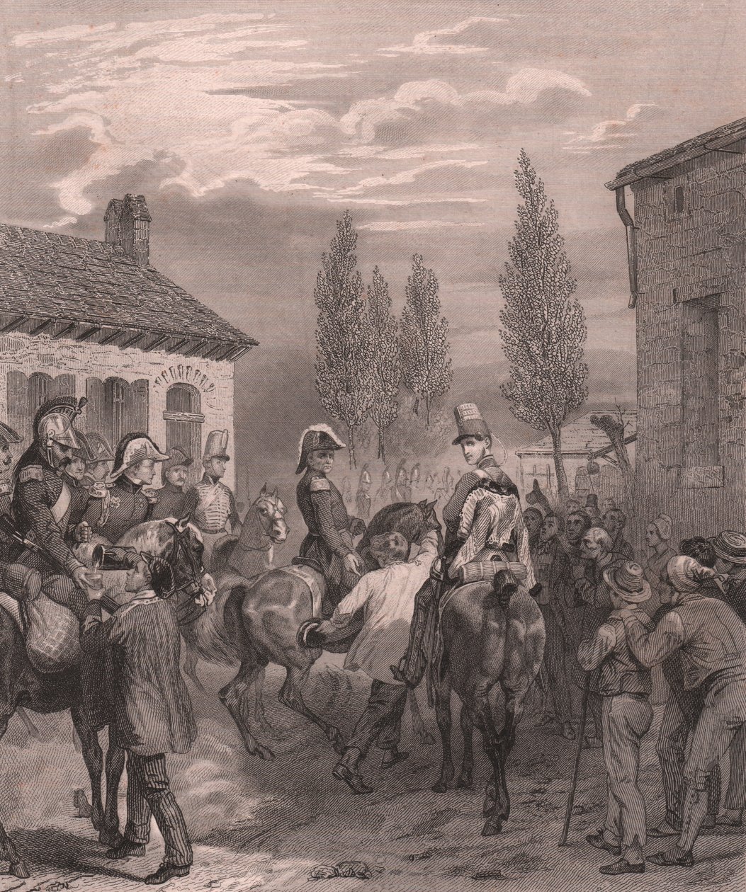 Ranskan armeija saapumassa Belgiaan elokuussa 1831, teräskaiverrus kiinapaperille tekijältä William Walcutt