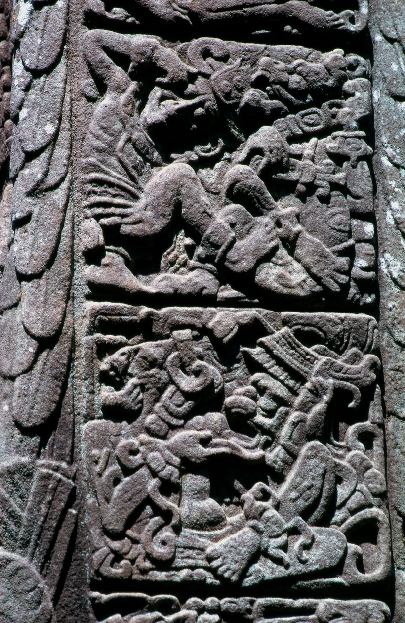 Hieroglyfit Stela D:ssä Quiriguassa, Izabalissa, Guatemalassa, myöhäisklassinen aika, n. 600-900 jKr (kuva) tekijältä Hippolyte Lalaise Devéria