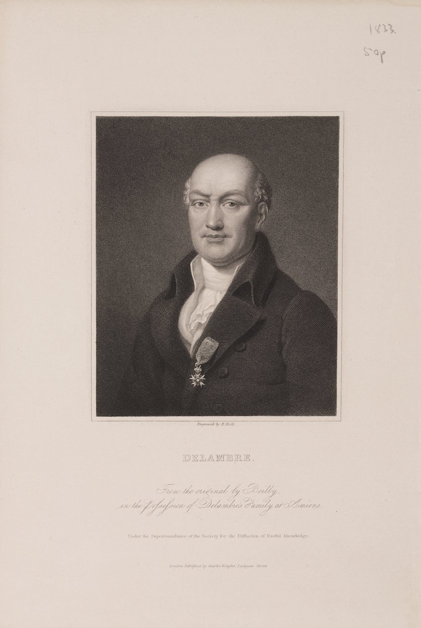 Jean Baptiste Joseph Delambre, ranskalainen tähtitieteilijä, n. 1810-luku tekijältä Frederick (attr. to) Barnard