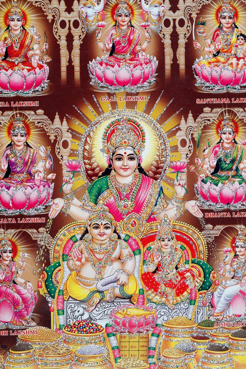 Lakshmi, Vishnun vaimo, on vaurauden, onnen ja kauneuden jumalatar. tekijältä . .