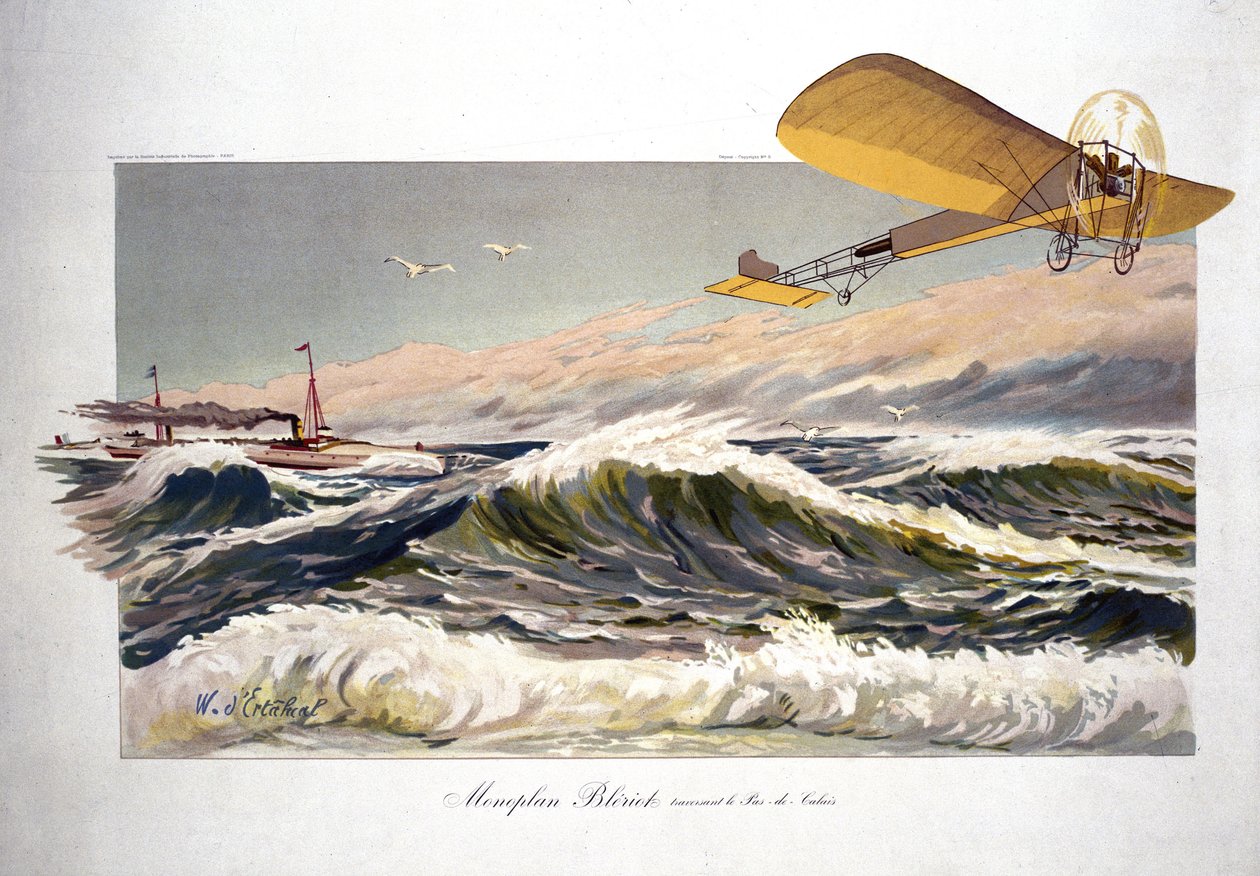 Louis Bleriot (1872-1936), ranskalainen lentäjä, ylitti kanaalin 25. heinäkuuta 1909 yksitasolla "Bleriot XI" tekijältä Ferdinand Georg Waldmuller