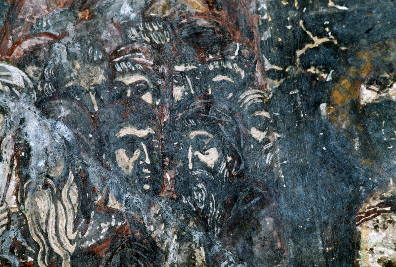 Mieshahmot, vaurioitunut fresko Agios Vasileiosin kirkon katossa, Vavouledo, Kreeta, Kreikka (kuva) tekijältä Georg Carl Heinrich Dollmann
